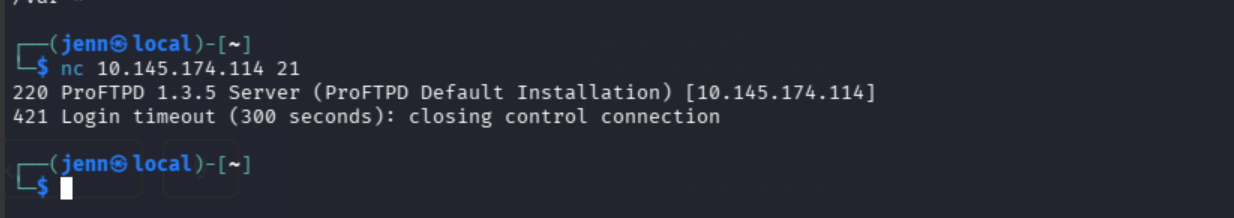 netcat to port 21 returning ProFTPD version banner